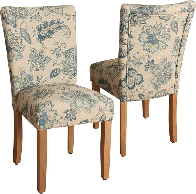 COLAMY Tufted Dining Chairs Set of 2, Accent Parsons Diner Chair Upholstered Fabric Stylish Kitchen Chairs with Solid Wood Legs and Padded Seat, Leaf Pattern