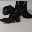 Celbreez Cowboy Boots for Women Cowgirl Boots Women Suede Knee High Boots Rhinestones Embroidered Western Boots Pointed Toe Chunky Heel Side Zip Festival Country Concert Shoes (6, Black)