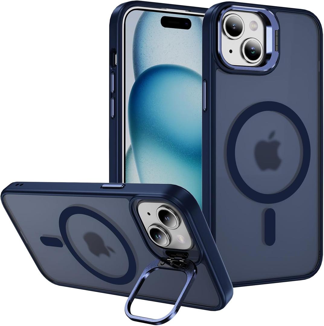 2 x Translucent Matte Camera Kickstand Case for iPhone 13, Compatible with Magsafe, Shockproof Heavy Duty Protective Cover
