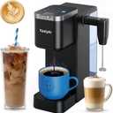 Single Serve Coffee Maker with Rechargeable & Detachable Milk Frother, Iced and Hot Coffee Machine for K Cup & Grounds, 40oz Removable Water Reservoir, 6 Cup Sizes, Fits 7.3" Travel Mug, Black