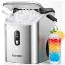 EUHOMY Nugget Ice Maker Countertop with Handle, Ready in 6 Mins, 34lbs Per Day, Removable Top Cover, Auto-Cleaning, Portable Sonic Ice Maker with Basket and Scoop, for Home/Party/RV/Camping (Silver)