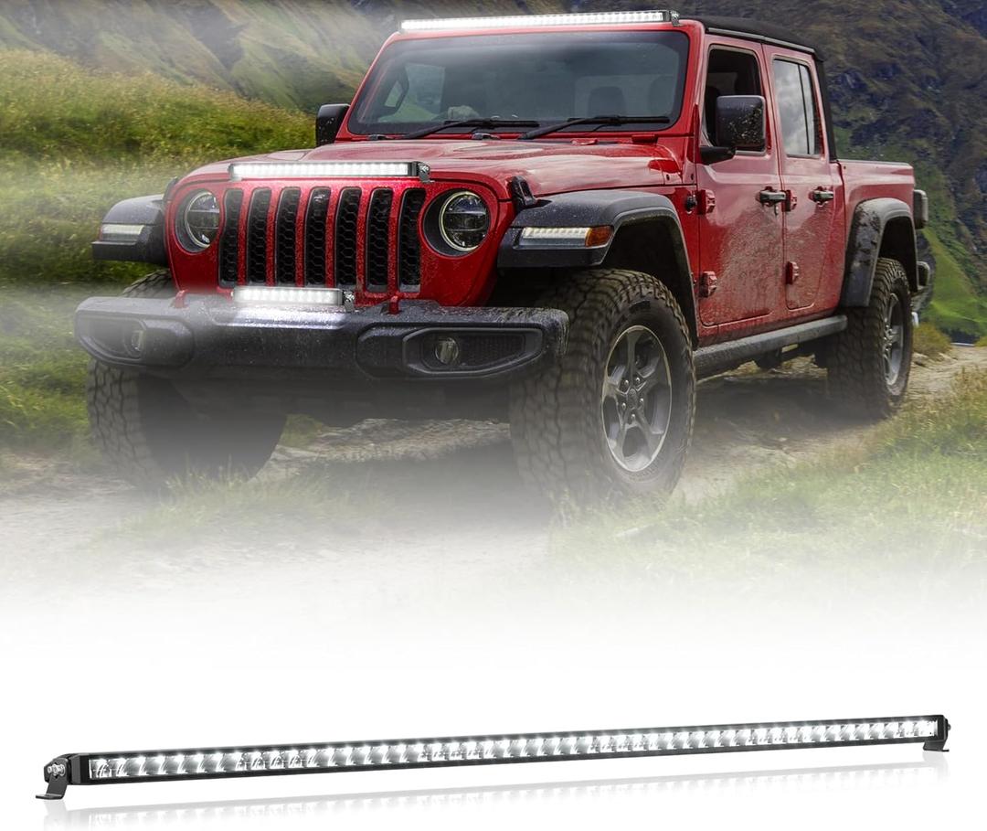 Slim Light Bar White LED 52 Inch Single Row 250W High Bright Spot Flood Combo LED Work Light Driving Fog Lamp for Pickup Off Road Truck 4x4 ATV UTV Boat IP68 IP69K Waterproof