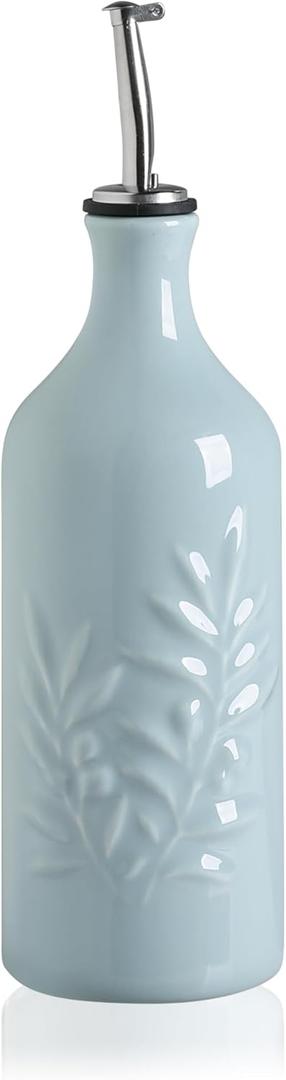 Sweejar Ceramic Olive Oil Dispenser Bottle, 20 Oz Relief Opaque Oil Cruet Protects Oil To Reduce Oxidation, Suitable for Storage Oil, Vinegar, Soy Sauce, Coffee Syrup, Liquids, Set of 1 (Light Blue)