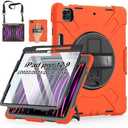 Miesherk STOCK Case for iPad Pro 12.9 6th/5th/4th/3rd(2022/2021/2020) | Shockproof Protective Silicone Cover with Rotatable Stand-Screen Protector-Handle- Shoulder strap- Pencil holder