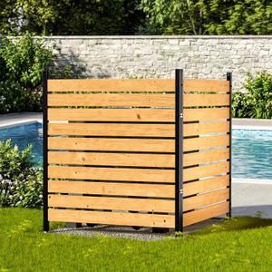 4ft H×3.2ft W(2 Panels) Privacy Fence Screen,No-Dig Wood Outdoor Privacy Screen,Aluminum Post,Air Conditioner Fence,Pool Equipment Enclosure,Trash Can Enclosure,Privacy Fence Panels for Patio/Garden