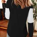 KISSMODA Fall Shirts For Women 2025 Tunics Or Tops To Wear With Leggings Blouses For Women Business Casual V Neck T Shirts White Color Block Tops Work Clothes White S