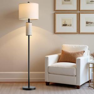 PoKat Farmhouse Floor Lamp for Living Room with Ceramic, 64" Black Standing Lamps for Living Room Corner, Modern Tall Floor Lamps for Bedroom, Sofa, Reading Nock, Rotary Switch, Matte Black