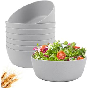 EI 8pcs Wheat Straw Bowls Set,Unbreakable Reusable Plastic Bowls,BPA-Free Lightweight Cereal, Salad & Soup Bowls,Ideal for Breakfast, Picnic, Party or Dinner
