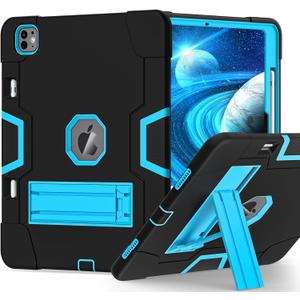 TSQQST Case for iPad Pro 13 Inch M4 2024 with Pencil Holder, iPad Pro 13 Case Shockproof Rugged, Full Body Drop Protective Stand Case for iPad 13 Pro 7th Genneration, Black Blue