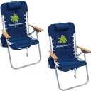 Tommy Bahama 2-Pack Hi-Boy 17" Seat Height 4-Position Lace-Up Suspension Folding Beach Backpack Chair, Navy Palm Tree