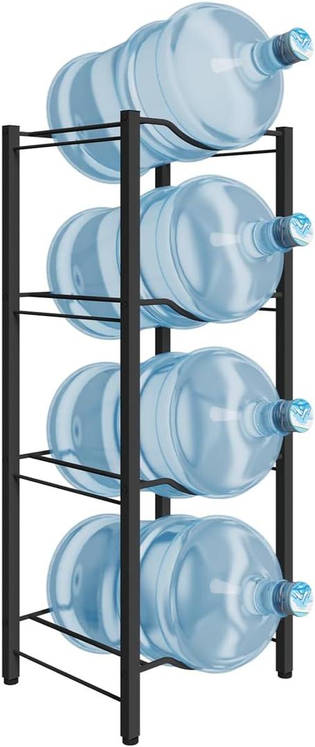 Mocomax 5 Gallon Water Jug Rack, 4 Tier Detachable Water Bottle Holder Storage Organizer Shelf, Heavy Duty Water Jug Dispenser Stand for Kitchen, Office, Home, Black