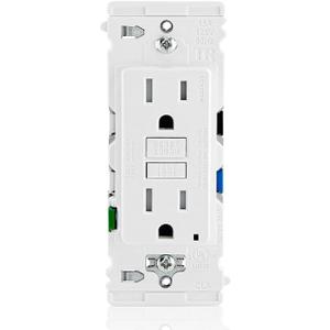 Lever Edge 15 Amp Self-Test, Tamper Resistant GFCI Outlet, EGFT1-W, White