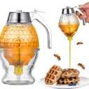 Glass Honey Dispenser 8 Ounces - Drip-Free Honey Jar With Glass Stand, Kitchen Leak-Proof Syrup Dispenser, Elegant Honeycomb Design For Storing Honey, Maple Syrup And Coffee Syrup