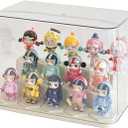 Yesesion Clear Display Cases for Figures Under 8 inches Tall, Large Plastic Collectibles Showcase with 14pcs Cube, Stackable Storage Box with Lid for Model Car, Doll, Toy, Souvenir, Perfume Stand