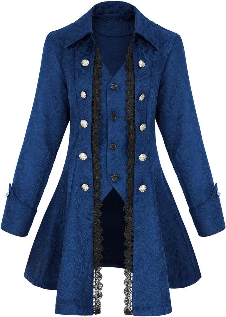 Women's Steampunk Thin Jacket Gothic Victorian Mid-century Vintage Lace-trimmed jacket (2X-Large, Blue)