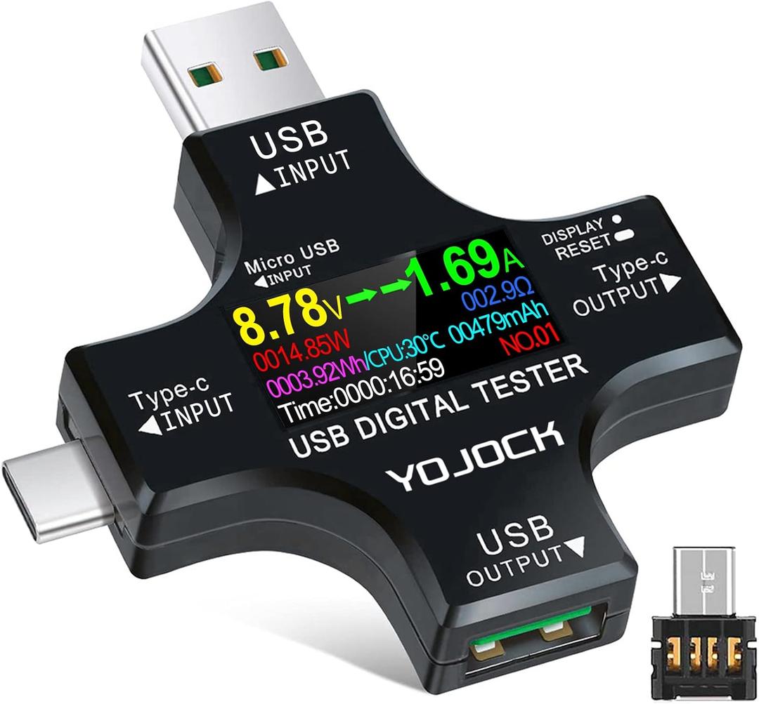 YOJOCK USB C Tester USB Power Meter 2 in 1 Digital Multimeter 3.6-32V 0-8.0A Voltage and Current Tester, Type C Voltmeter Battery Capacity Volt Ammeter Power Bank USB Cable Charger Detector