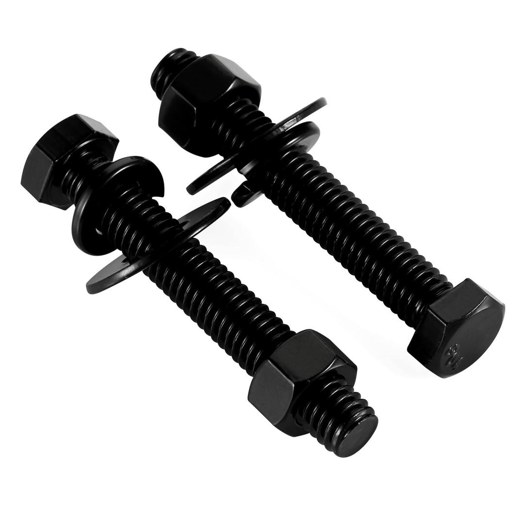 3/8-16 x 4 Hex Head Screws Bolts, Nuts, Flat & Lock Washers, Fully Threaded, Stainless Steel 18-8, Black Finish, 4 Sets