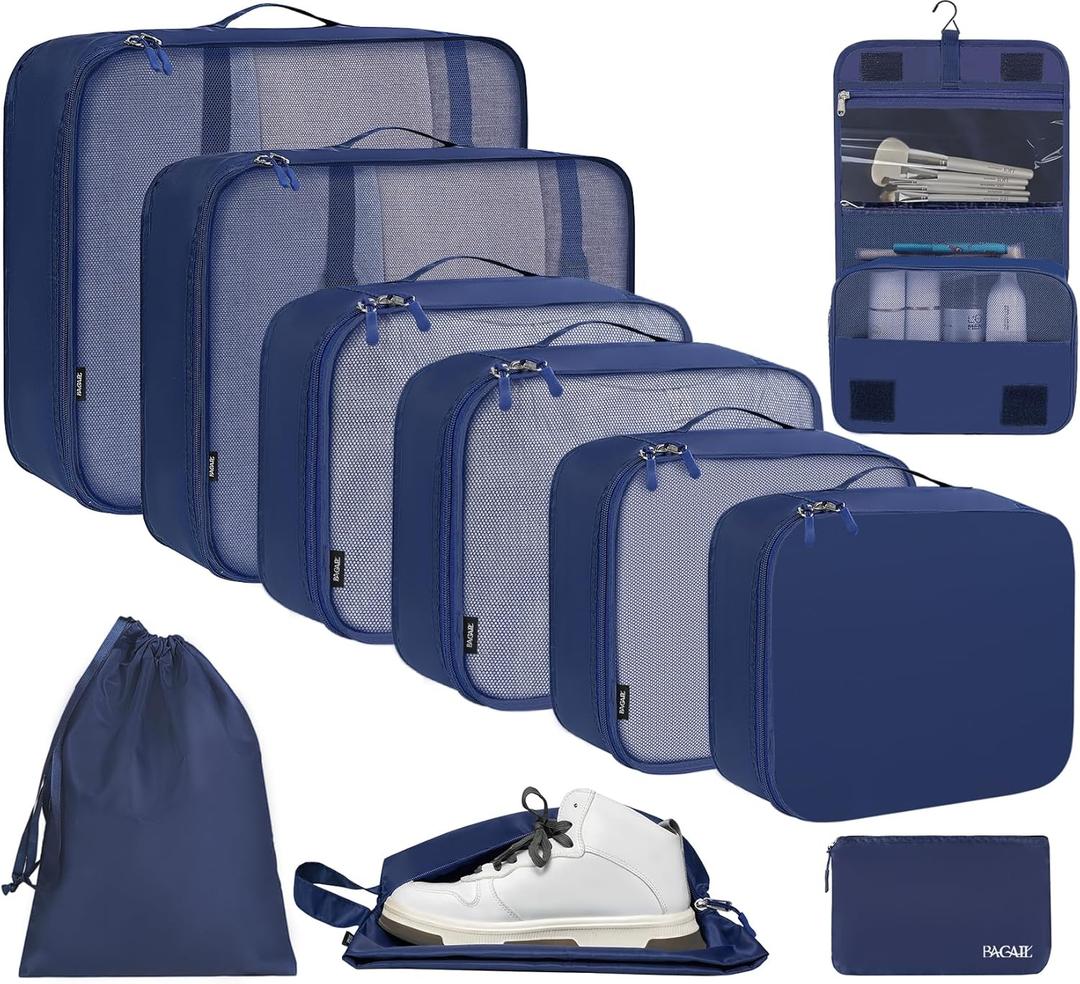 BAGAIL 10 Set Packing Cubes Various Sizes Packing Organizer for Travel Accessories Luggage Carry On Suitcase-Navy