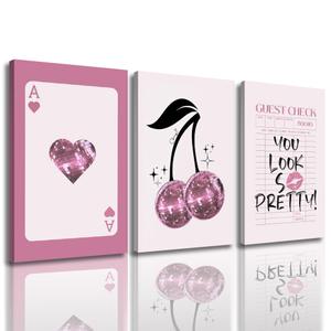 3Pcs Framed Pink Disco Canvas Wall Art, 16x24 In