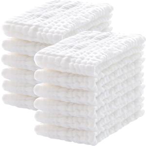 Lovely Care 12 Pack Muslin Burp Cloths 100% Cotton Muslin Cloths Large 20''x10'' Extra Soft and Absorbent Baby Burping Cloth - White, 10x20 Inch