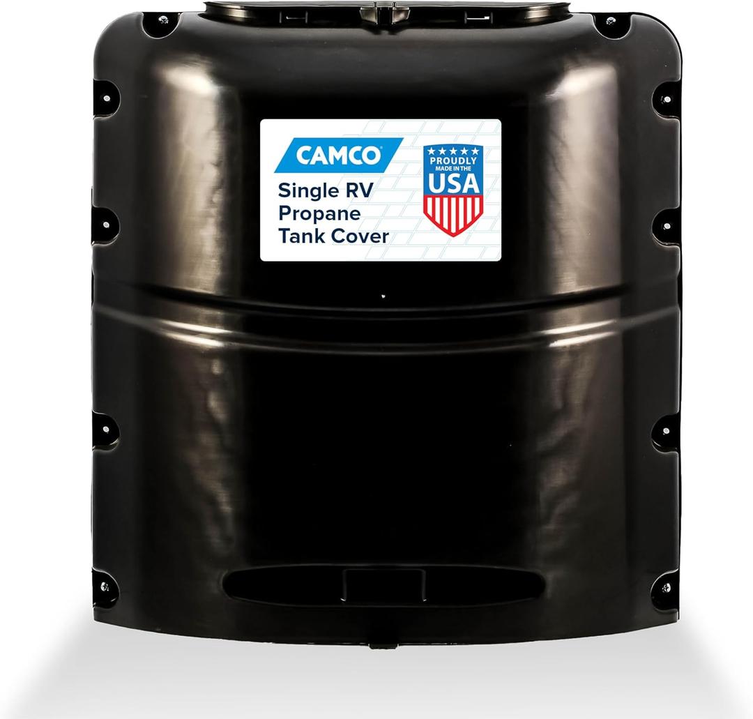 Camco Single Camper/RV Propane Tank Cover - Features a Removable Top Panel & Heavy-Duty Polymer Design - Fits 20lb. Steel Single Tanks (40578)
