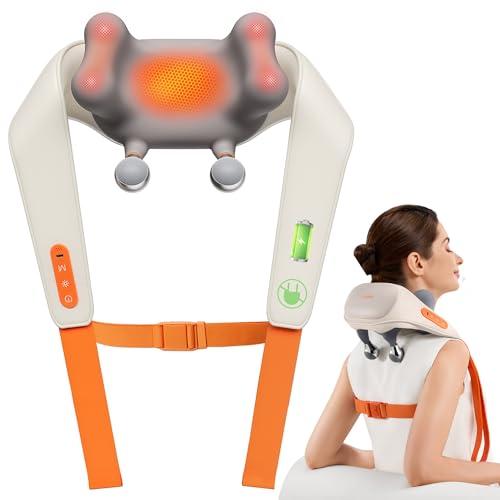 IKEEPFIT Cordless Neck Massager with Heat, Shoulder Massagers for Pain Relief Deep Tissue, MagicSide 3.0[2025 Innovative], 6D Shiatsu Dual-Sided Massage Head for Fully Customized Intensity - Beige