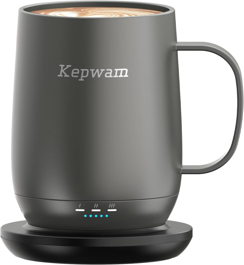 Kepwam Self Heating Coffee Mug T2, 16oz Smart Heated Coffee Mug, 150 Min Battery Life - Hot up to 149 Temperature Control Coffee Mug Warmer, Gifts for Dad Mom (No APP) (Graphite)