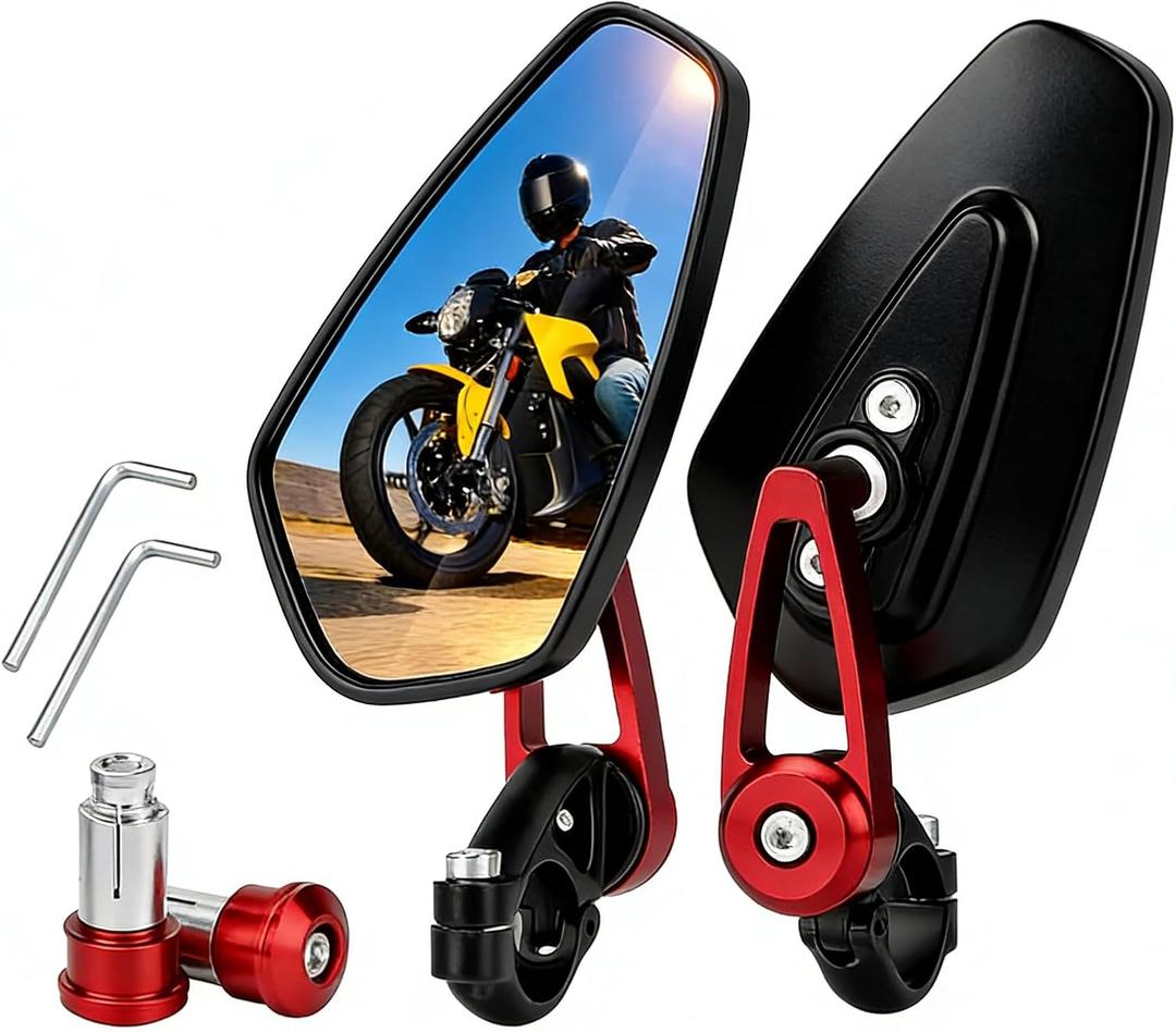 7/8" Motorcycle MirrorsAdjustable Handlebar Bar End Rear View Mirrors Compatible with Honda Grom,YamahaDucati, Suzuki, Kawasaki and More(RED)