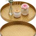 2 Pcs Gold Round Serving Tray 11 Inch Hammered Decorative Iron Tray Kitchen Accessories Plate Vanity Plate Jewelry Dish Key Bowl for Home Decor Bathroom Candle Perfume Countertop