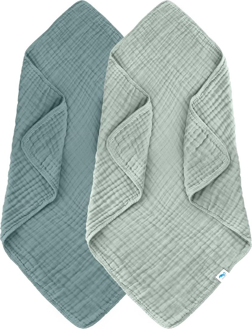 SWEET DOLPHIN Muslin Baby Bath Towels Blanket - Pack of 2 100% Cotton Towel for Babies, Infants, Toddlers - 40x40Inch - Highly Absorbent, Light Emerald