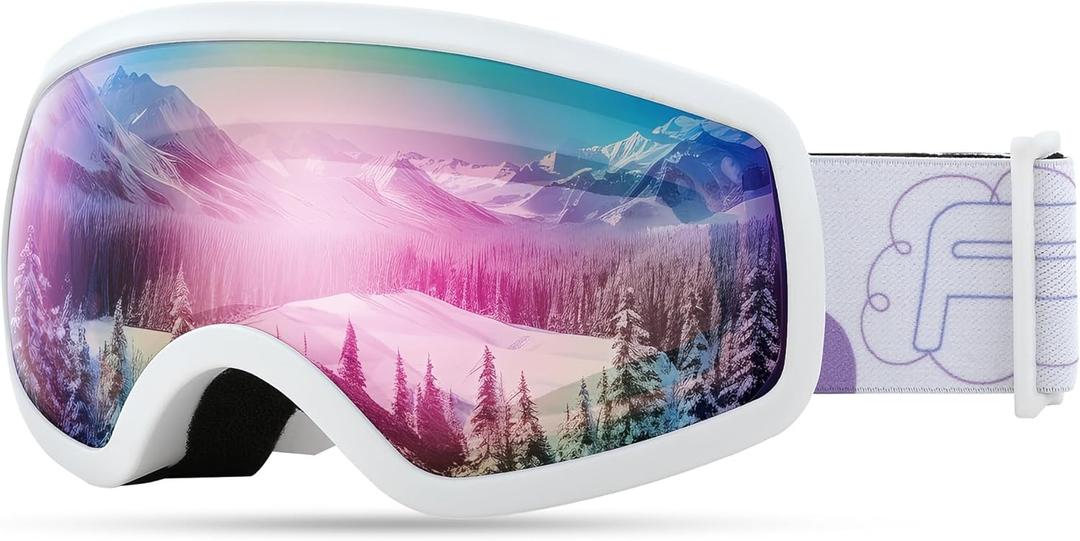 FEISEDY Kids Ski Goggles,Snowboard Goggles for Boys Girl Youth,OTG Anti Fog UV Protection Snow Goggles B0019 (White Frame & Purple Mirrored Lens (Vlt 11%))