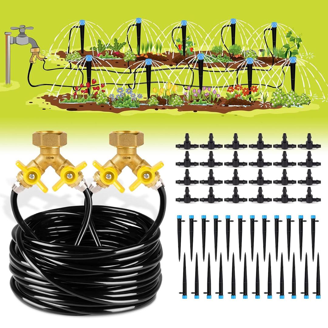 HIRALIY 100ft Drip Irrigation Kit Plant Watering System 8x5mm Blank Distribution Tubing DIY Automatic Irrigation Equipment Set for Garden Greenhouse Flower Bed Patio Lawn (98.4FT/30M)