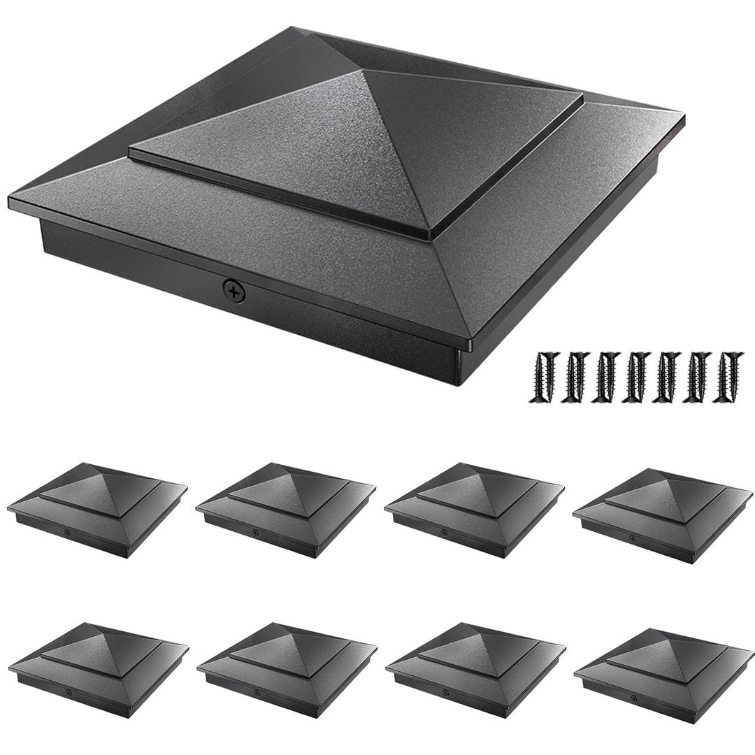 8 Pack Pyramid Aluminum Post Caps 6x6 for Wood Posts (Actual 5.5" x 5.5") Durable Powder-Coated Fence Post Caps for Decks, Patios, Fences, Weather-Resistant, Rust-Proof PC66 (Black)