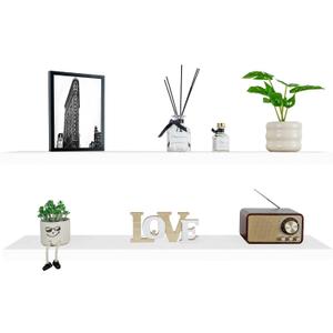 BGMG Wood Floating Shelves for Wall 42 inch Set of 2,White Floating Shelves,Solid Wood Wall Mount Shelves for Bathroom Living Room Bedroom Kitchen Farmhouse -42x 6.7 x1.25 inch