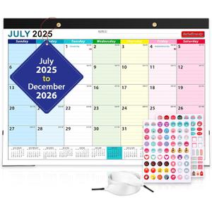 Desk Calendar 2025-2026 with Stickers and Clear Waterproof Cover School Year Calendar, 17 x 12 inch Monthly Planner Schedule Organization, Colorful
