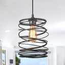 LNC Pendant Lighting for for Kitchen Island，Rustic Farmhouse Brown Rust Cage Hanging Lamp, Antique Silver Black, A03292