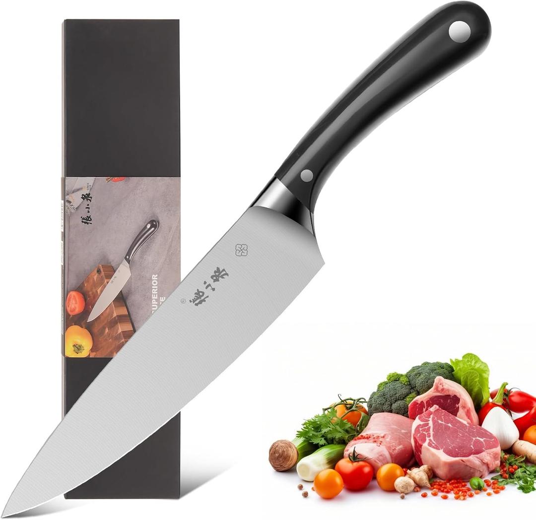 ZHANG XIAO QUAN SINCE 1628 Kitchen Knife in High Carbon Steel, Professional Chef Knife with Ergonomic Handle and Ultra Sharp Blade
