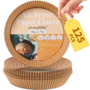 125 Pcs 7.9 Inch Round Air Fryer Liners Disposable for Home Bakers - Thickened Silicone Oil Paper - Withstands up to 450F Heat - for Air Fryer 5 to 8 Qt