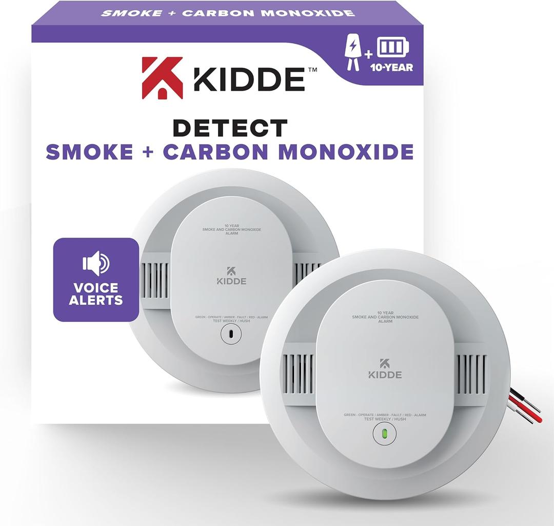 Kidde Hardwired Smoke & Carbon Monoxide Detector, 10-Year Battery Backup, Voice Alerts, Interconnectable LED Warning Light Indicators (1 Pack)