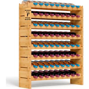 NutriChef 72 Bottle Wine Rack Stackable Bamboo Freestanding, 8-Tier Modular Shelf, Sturdy Wobble Free, Upgraded 2026 Design, Easy No-Tool Assembly for Kitchen, Cellar or Bar Storage 33.5" x 10" x 41"