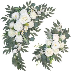 Wedding Arch Faux Flowers Set of 2, Welcome Sign Floral Decoration and Wedding Signs for Ceremony Reception Table Home Decoration (2ps White) Wedding Arch Faux Flowers Set of 2, Welcome Sign Floral Decoration and Wedding Signs for Ceremony Reception Table Home Decoration (2ps White)