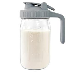 Breast Milk Pitcher Jug - 32 oz Glass Mason Jar Airtight Pitcher with Pour Spout Handle for Breastmilk, Iced Tea, Ice Drinks Storage Container, Gray