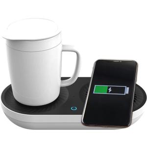 Coffee Mug Warmer Drink Cooler with Fast Wireless Charger, Warming Cooling and Charging All in 1 for Home Office Desk Use