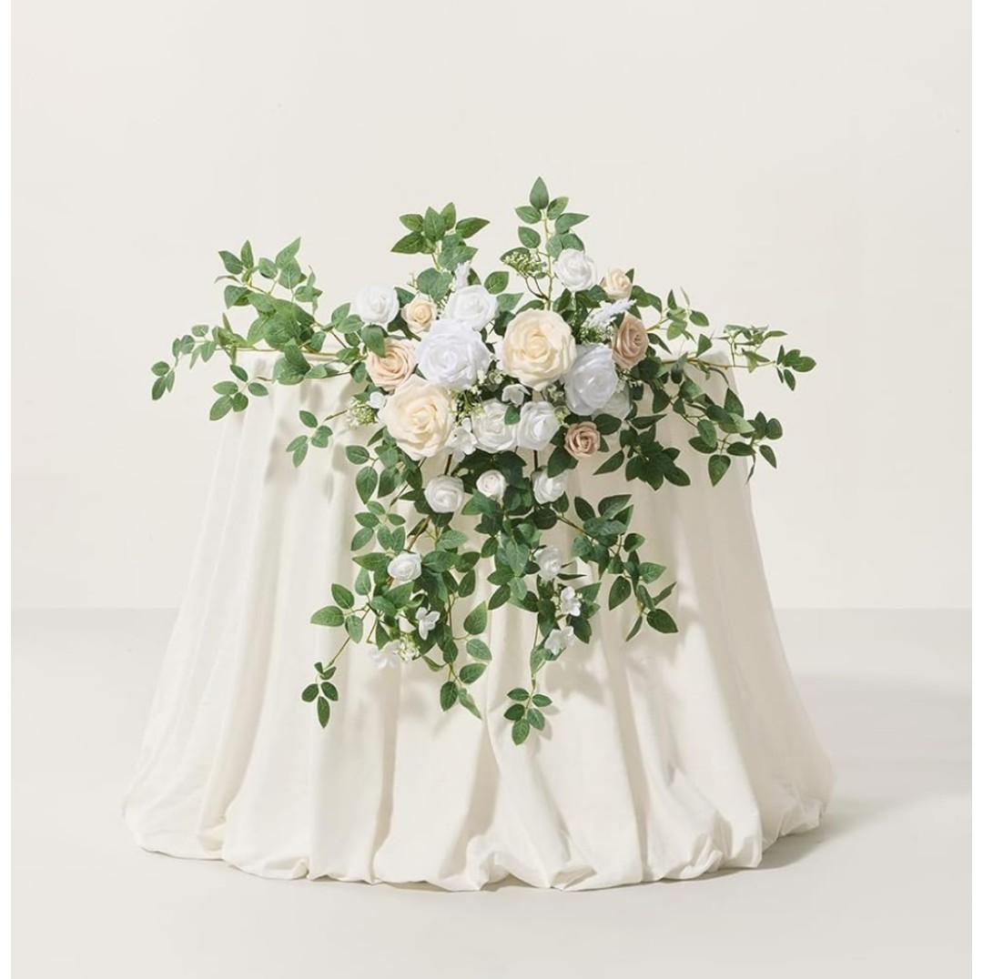 Ling's moment 1PC Artificial Floral Swags Arch Flowers Wedding Centerpieces Flower Rose Garland Mantel Greenery Arrangements for Sweetheart Welcome Signs Decor Wall Window Home Decor White & Sage