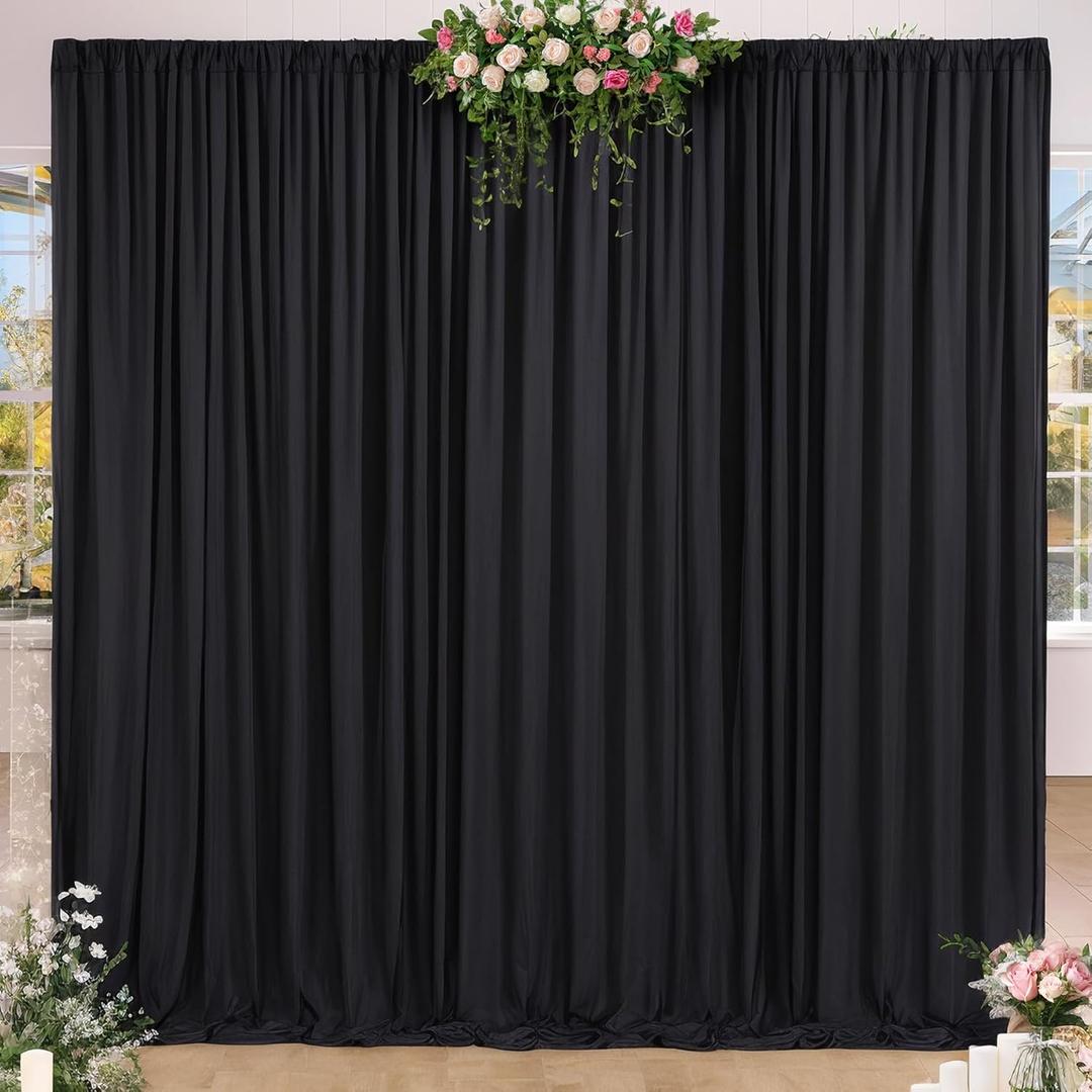 10 x 8 ft Black Backdrop Curtains for Party Photo Background Curtains 2 Panels (10'L x 4'W Each) with Rod Pocket, Wrinkle-Free Polyester Cortinas Negras for Wedding Birthday Prom Halloween Events