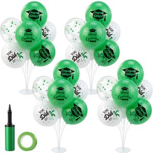 Foilswirl 4 Sets Graduation Party Balloons 2026 Congrats Grad Table Centerpieces Graduation Party Decorations 12 Inch Green Balloon Stand Table Kit Confetti Latex Balloons for Grad Cap Supplies