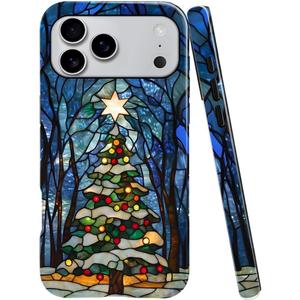 Case Compatible with iPhone 17 Pro Max,Glossy Hybrid 2-Layer Hard Shell,Shockproof Soft for Girl Women,Christmas Tree Winter Forest