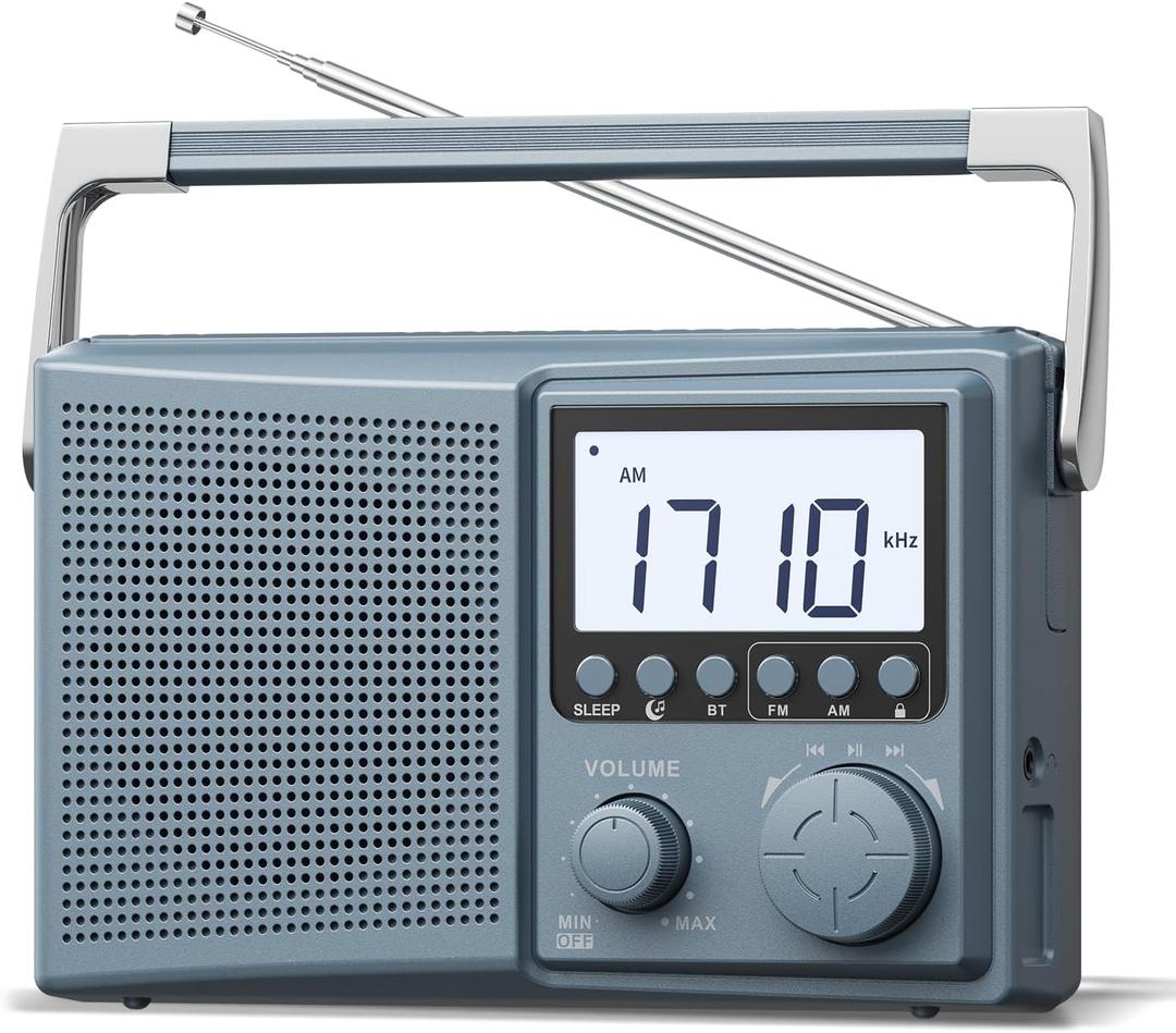 LEOTEC AM FM Radio with Bluetooth,Portable Radio Strong Reception,Plug in Wall,Battery Operated,10 White Noise Sounds,Digital Sleep Timer,Headphone Jack,Volume Control,Easy to Use,Gifts for Seniors