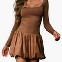 HYPERFIRE Women's Elegant Long Sleeve Scoop Neck Puff Bubble Mini Cocktail Dress Party Club M