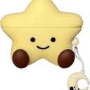 Earphone Case for AirPods 4, Happy Smiling Sitting Yellow Star Soft TPU Silicone Case, Good Mood Good Luck Yellow Star AirPods 4 Cover Protective Skin Shockproof Protector for Earbud+Moon Hook